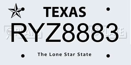 RYZ8883 Texas License Plate