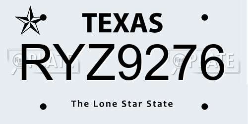 RYZ9276 Texas License Plate