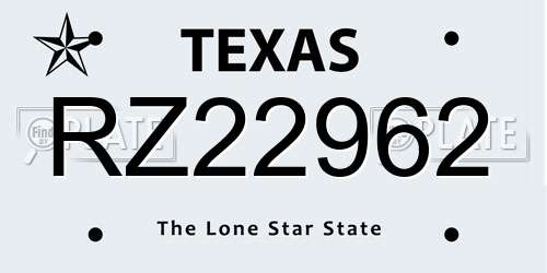 RZ22962 Texas License Plate