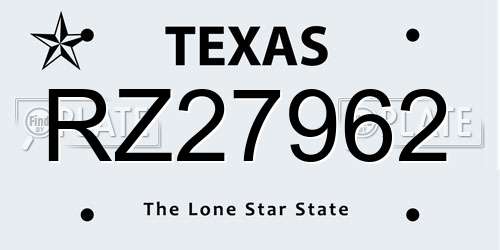 RZ27962 Texas License Plate