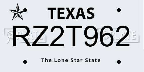 RZ2T962 Texas License Plate