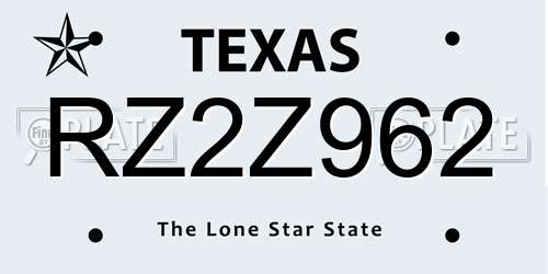 RZ2Z962 Texas License Plate
