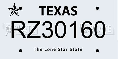 RZ30160 Texas License Plate