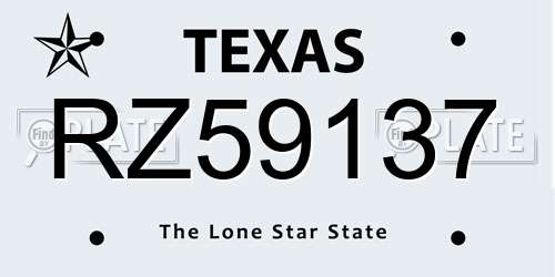 RZ59137 Texas License Plate