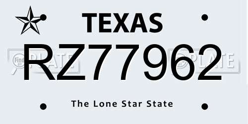 RZ77962 Texas License Plate