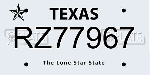 RZ77967 Texas License Plate