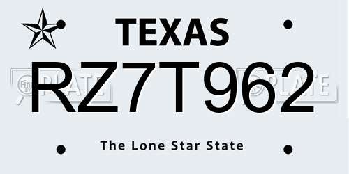 RZ7T962 Texas License Plate