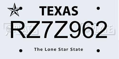 RZ7Z962 Texas License Plate