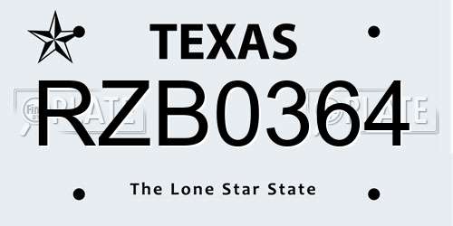 RZB0364 Texas License Plate