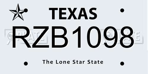 RZB1098 Texas License Plate