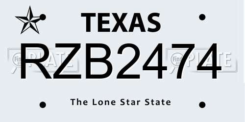 RZB2474 Texas License Plate