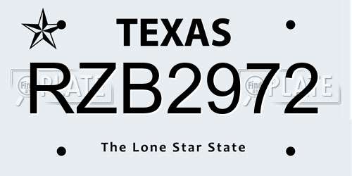 RZB2972 Texas License Plate