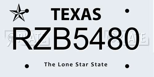 RZB5480 Texas License Plate