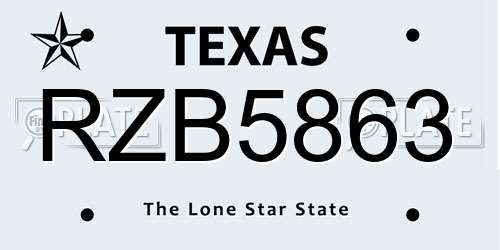 RZB5863 Texas License Plate