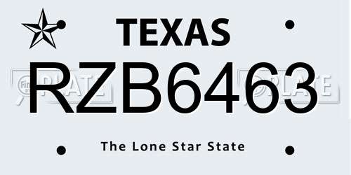 RZB6463 Texas License Plate