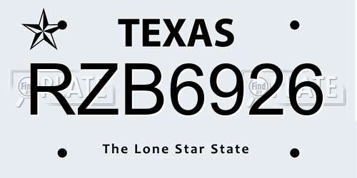 RZB6926 Texas License Plate