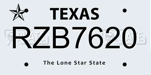 RZB7620 Texas License Plate