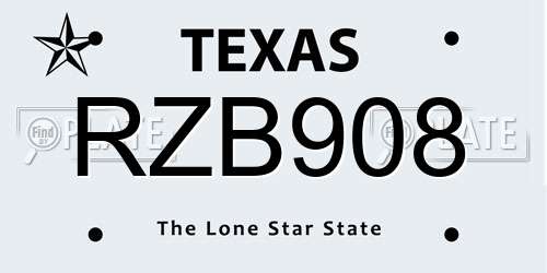 RZB908 Texas License Plate