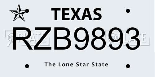 RZB9893 Texas License Plate
