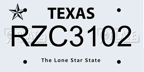 RZC3102 Texas License Plate