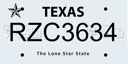 RZC3634 Texas License Plate