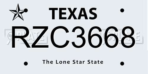 RZC3668 Texas License Plate