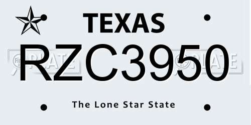 RZC3950 Texas License Plate
