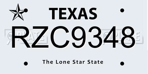 RZC9348 Texas License Plate