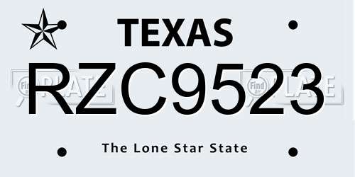 RZC9523 Texas License Plate