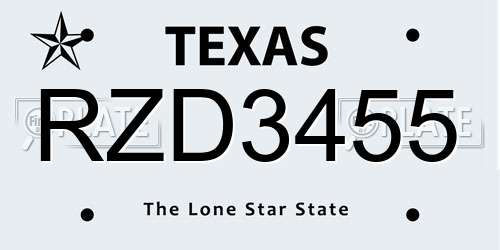 RZD3455 Texas License Plate