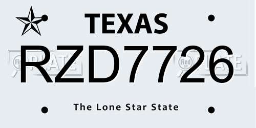 RZD7726 Texas License Plate