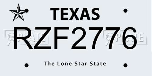 RZF2776 Texas License Plate