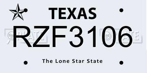 RZF3106 Texas License Plate