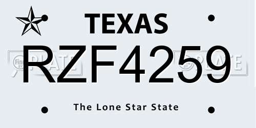 RZF4259 Texas License Plate