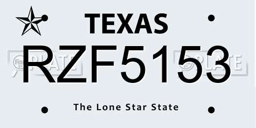 RZF5153 Texas License Plate