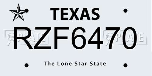 RZF6470 Texas License Plate