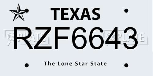 RZF6643 Texas License Plate