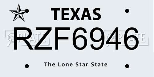 RZF6946 Texas License Plate