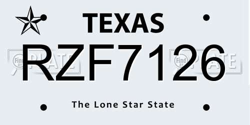 RZF7126 Texas License Plate