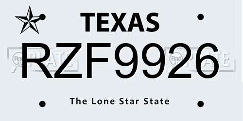 RZF9926 Texas License Plate