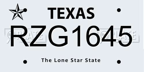 RZG1645 Texas License Plate