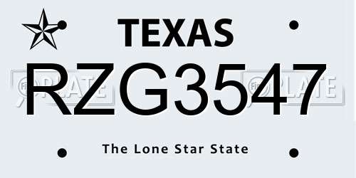 RZG3547 Texas License Plate