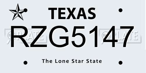 RZG5147 Texas License Plate
