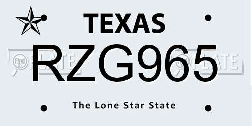 RZG965 Texas License Plate