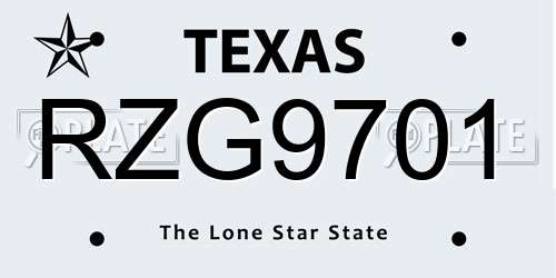 RZG9701 Texas License Plate