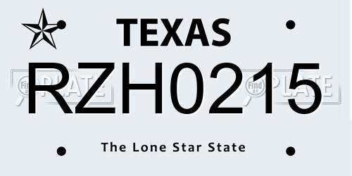 RZH0215 Texas License Plate