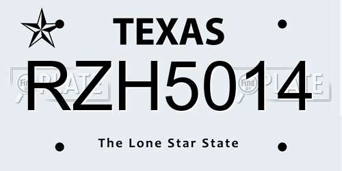 RZH5014 Texas License Plate