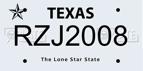 RZJ2008 Texas License Plate
