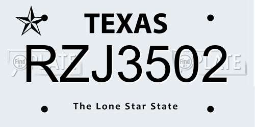RZJ3502 Texas License Plate