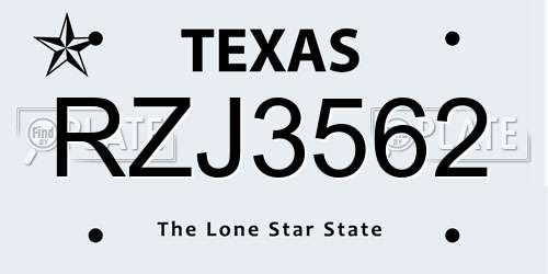 RZJ3562 Texas License Plate